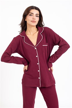 Vs Bayan Düz Penye U.Kol Pijama Takım BORDO